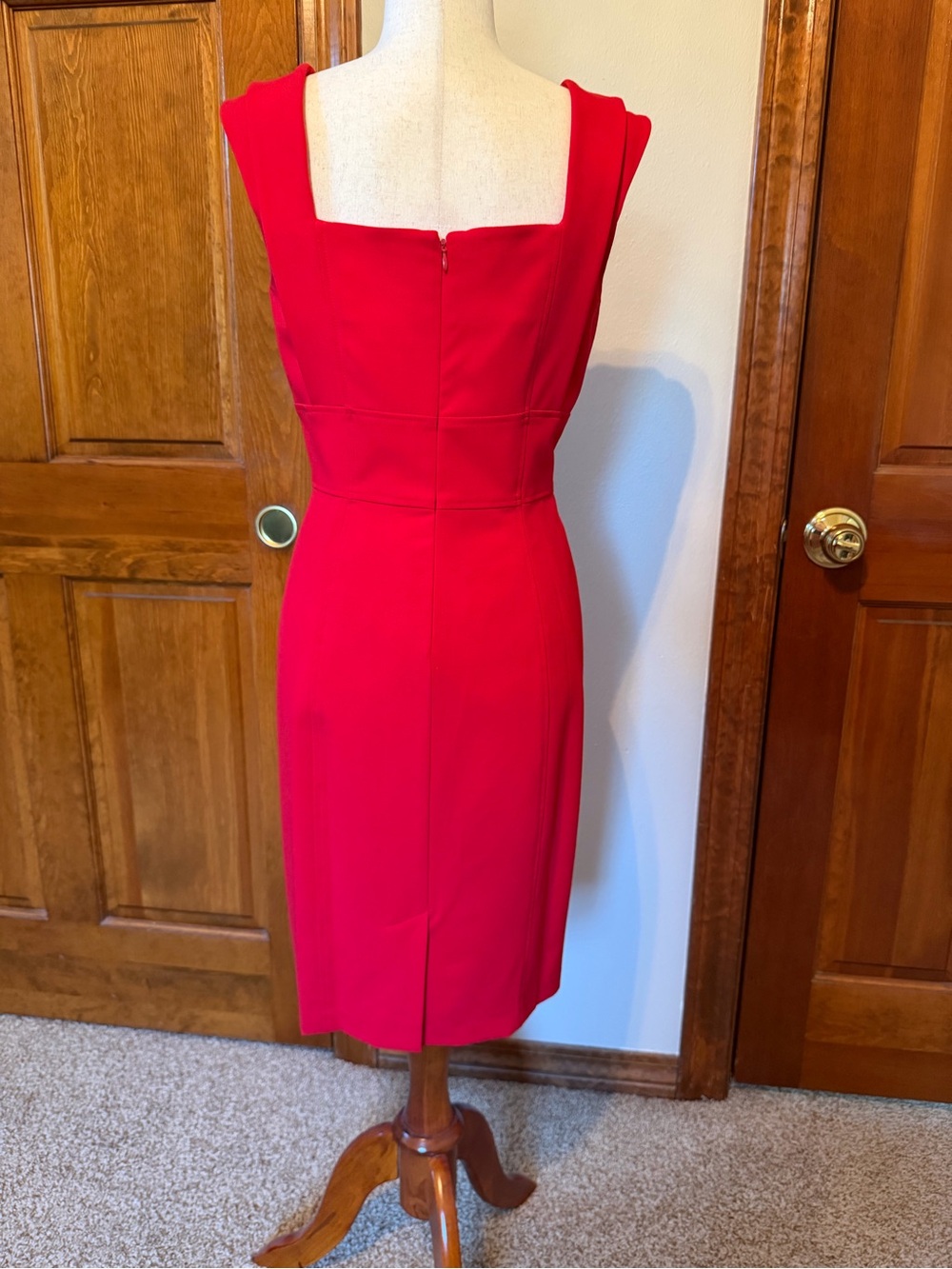 Calvin Klein Red Sleeveless Sheath Dress with Neck Rosette Detail - Picture 2 of 3